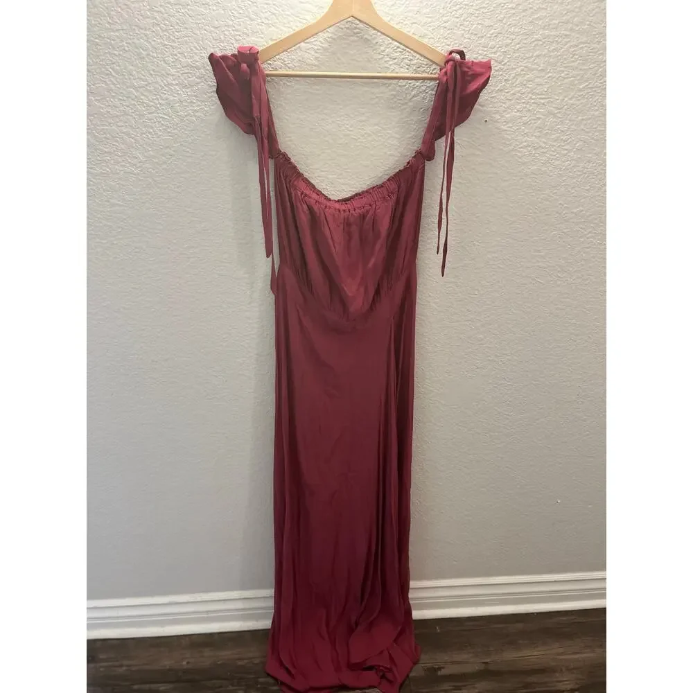 VICI Infinity Off Shoulder Maxi Dress Burgundy L Boho Cottagecore Flowy Romantic - Picture 6 of 8